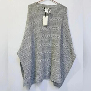 COCOGIO MADE IN ITALY GRAY CABLE KNIT PONCHO ONE SIZE  ACRYLIC/WOOL/VISCOSE NWT